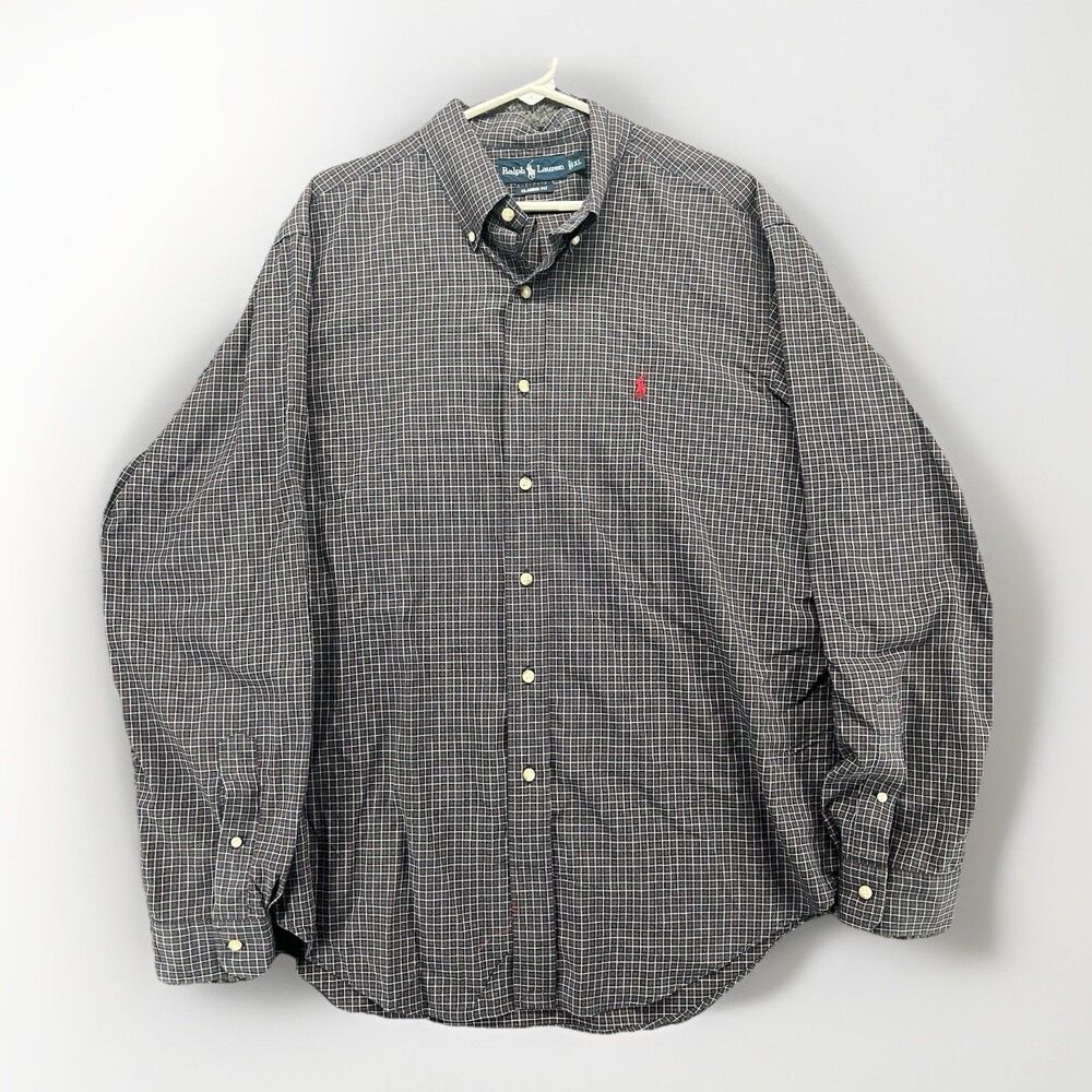 Polo Ralph Lauren Shirt Men’s Extra Large Blue White Check Button Down Red Pony